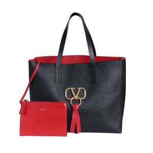 Valentino Garavani VLogo Escape Black Leather Red Interior Large Shoulder Bag